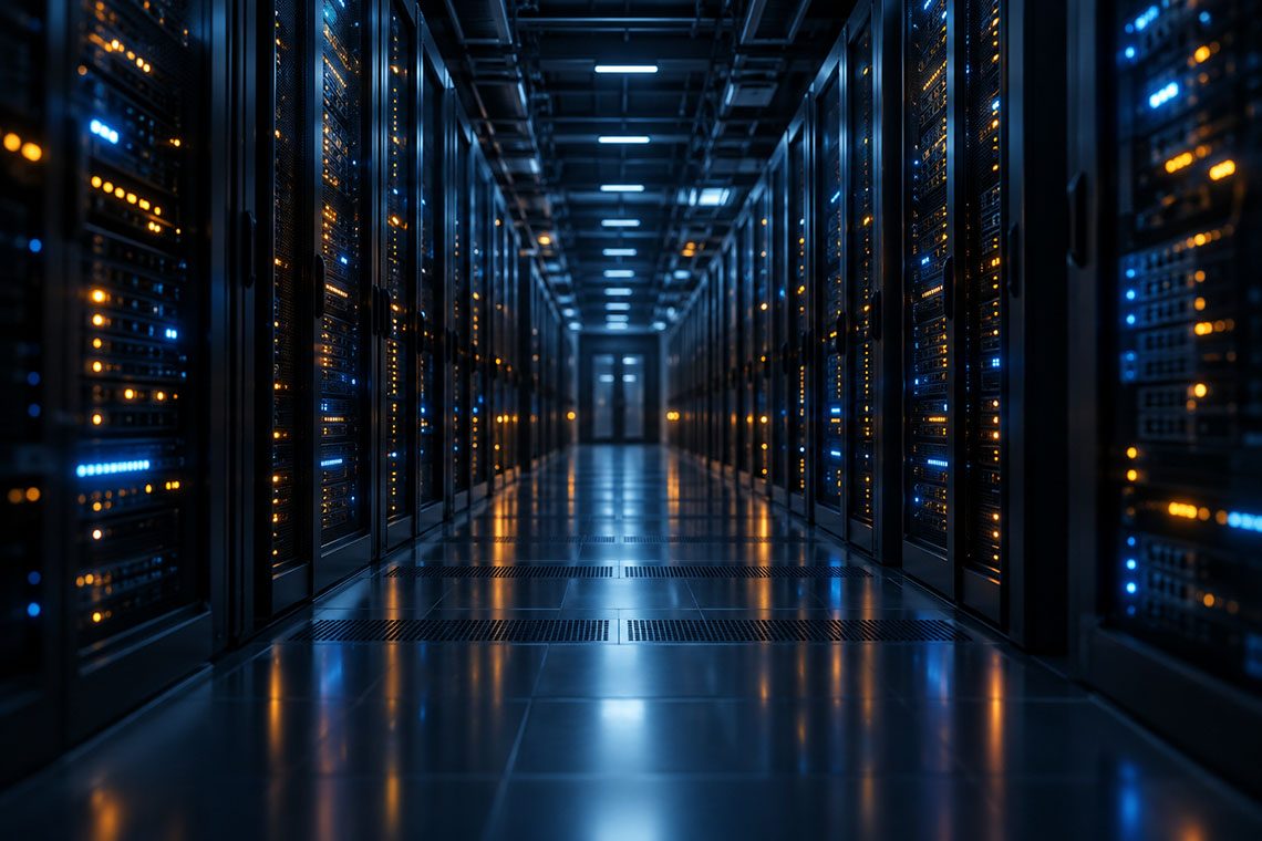 Data centre server racks representing managed cloud hosting and infrastructure services